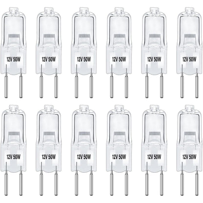 186655 - 12 COPË Llambë Inkandeshente Halogjene G6.35 nga GY6.35, 50W, 12V, të errësueshme, 650lm, e bardhë e ngrohtë 2700K, AC/DC 12V, Llambë Kapsule Transparente, për Llambadarë dhe Ndriçim Peizazhi