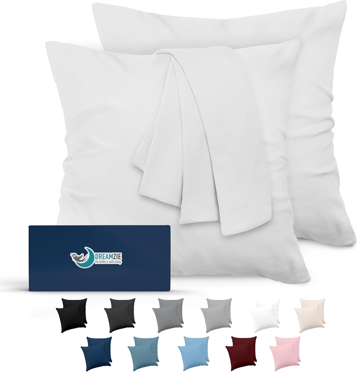 169133 - DREAMZIE Set Mbulesash Jastëku 65x65cm, 2 Copë, Materiali i Mikrofibrës i Çertifikuar Oeko-Tex - E Butë dhe e Lëmuar, Ndjesia e Lëkurës së Pjeshkës - Ngjyra e Bardhë