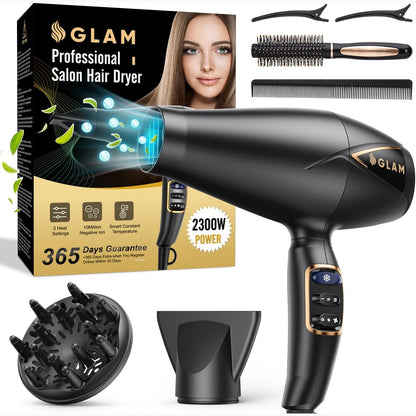 298048 - GLAM Tharëse flokësh 2300W, tharje e shpejtë, 2 shpejtësi, 3 cilësime nxehtësie, me difuzor dhe krehër përqendrimi