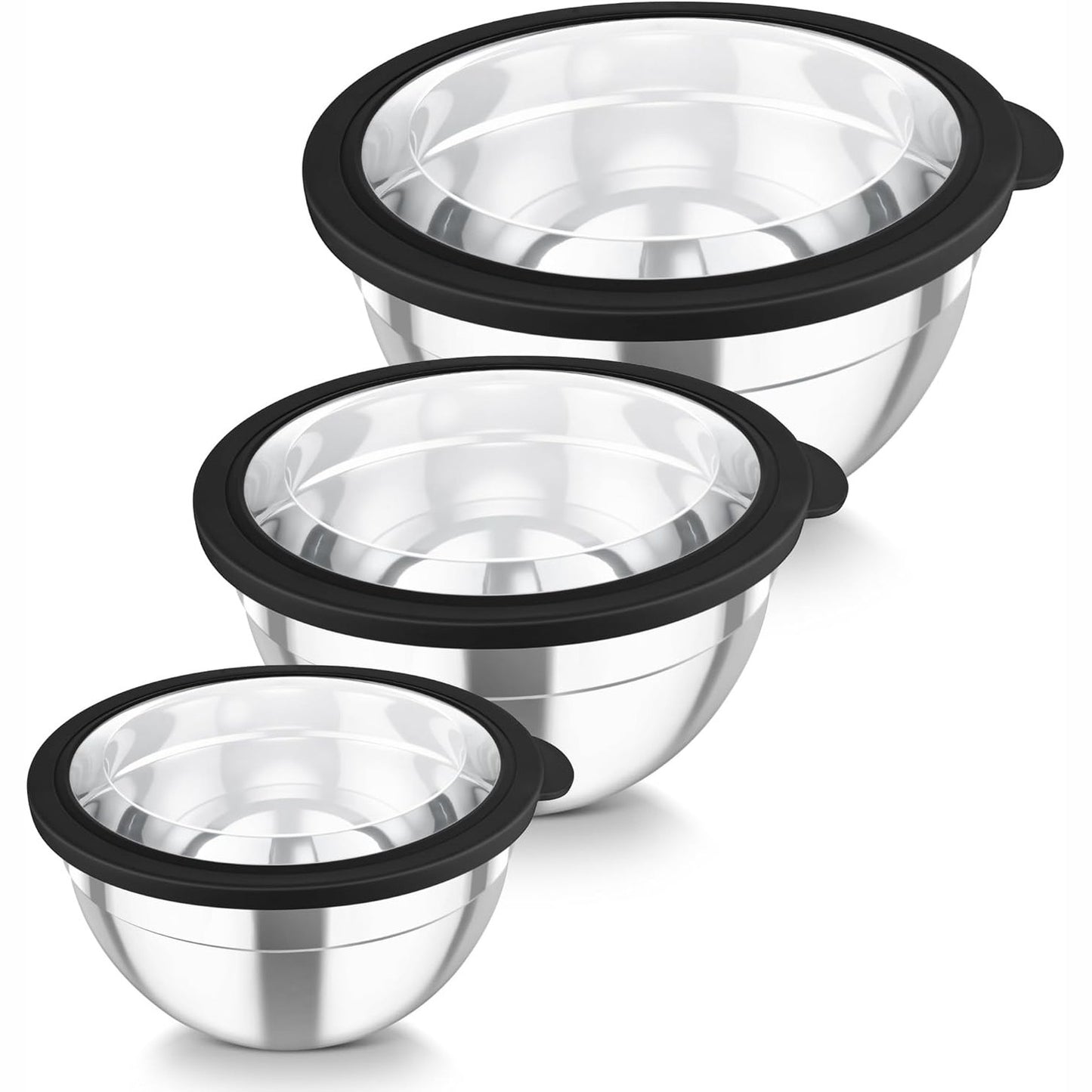 223864 - TEAMFAR Set enësh përzierjeje, 3 pjesë çeliku inox me kapakë transparentë, 4.5L/3L/1.5L, të sigurta për lavastovilje, e zezë