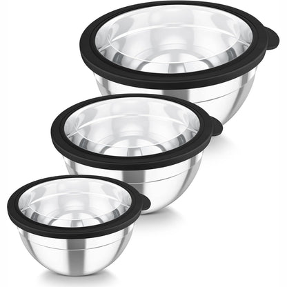 223864 - TEAMFAR Set enësh përzierjeje, 3 pjesë çeliku inox me kapakë transparentë, 4.5L/3L/1.5L, të sigurta për lavastovilje, e zezë