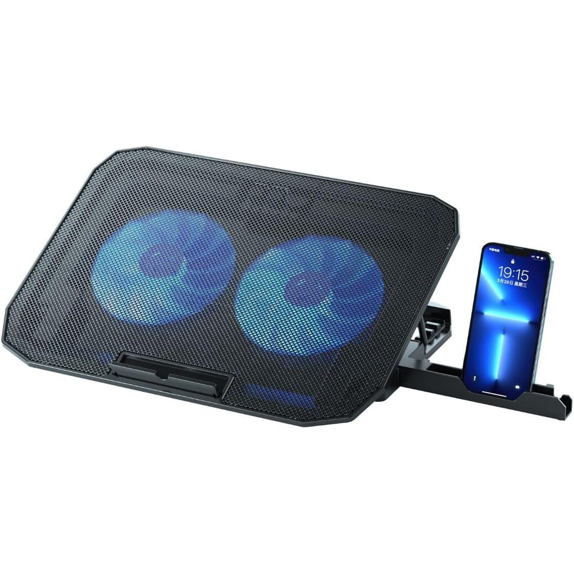 268911 - Baza PORTATIVE FTOHËSE NK për Laptopë 12 deri në 17" me 5 Mbështetëse të Rregullueshme, 2 Ventilatorë, 2 Porta USB, Dritë LED Blu