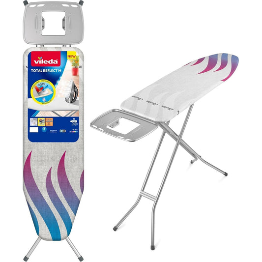 114064 - VILEDA Tavolinë Hekurosjeje Total Reflect M me Funksionin Quick Iron & Drip-Free, Mbështetëse Hekuri ose Mbajtëse Bojleri XXL, Madhësi 120x38cm, Lartësi e Rregullueshme 76-96cm