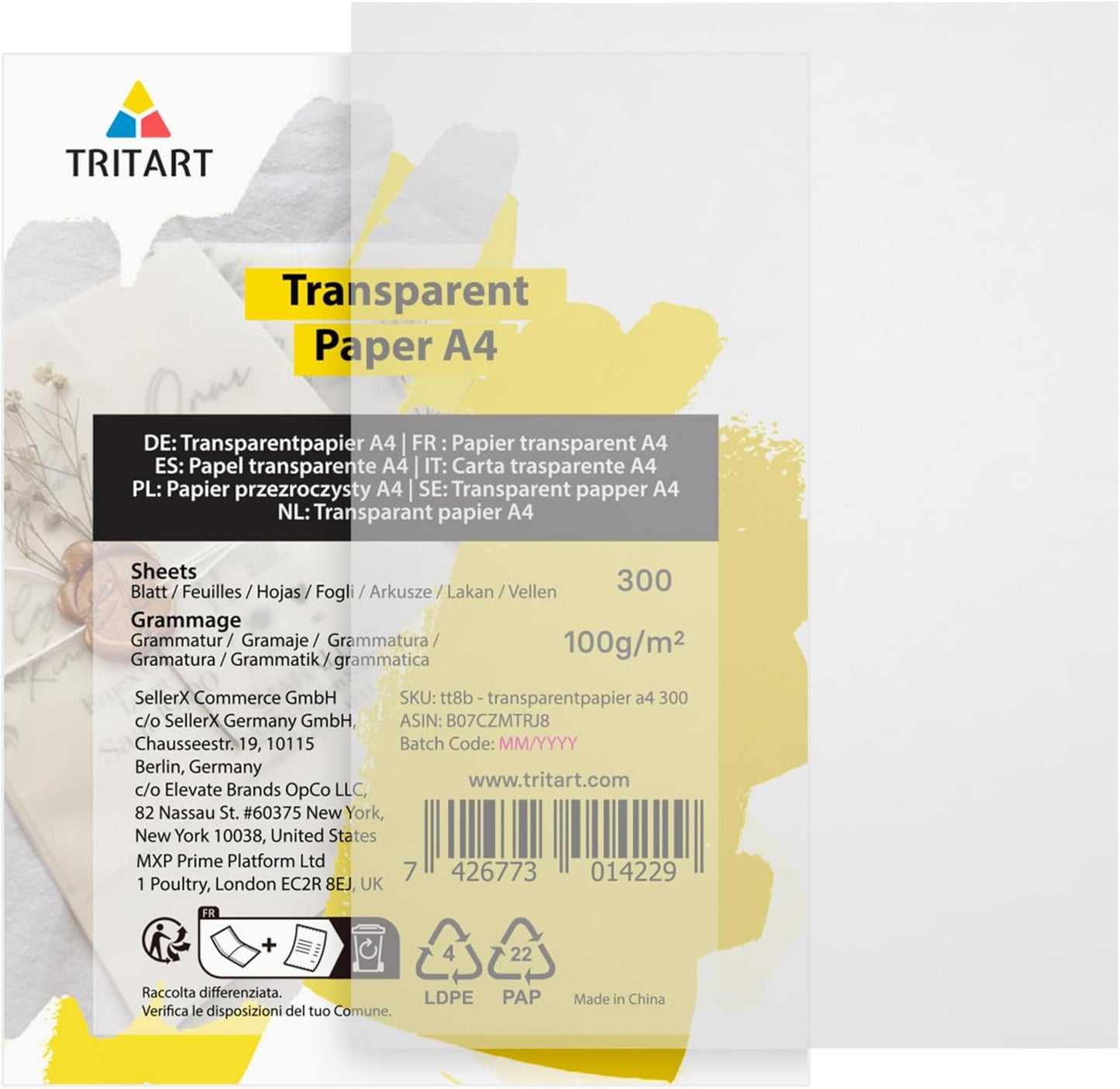 247023 - TRITART Letër Transparente e Printueshme e Bardhë DIN A4 - 290 Fletë 100g/m²