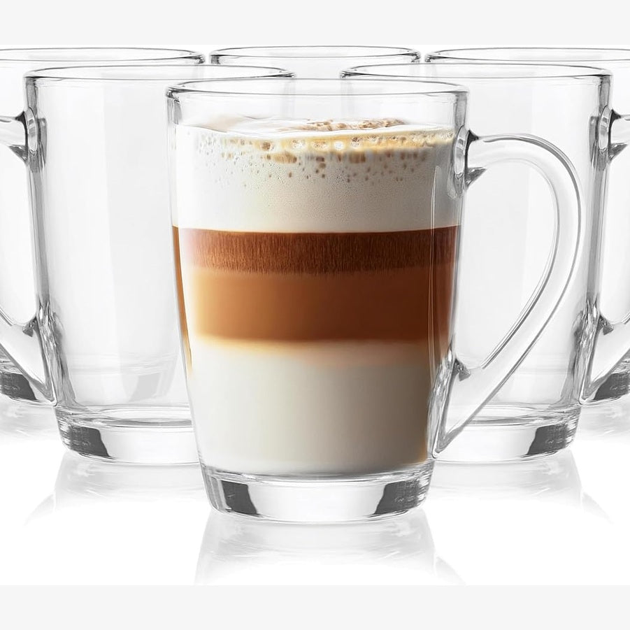 184366 - GLASMARK KROSNO Seti i 6 Gotave për Kafe dhe Çaj prej Qelqi, 300ml, me Dorezë, E sigurt për Lavatriçe, Modeli 1992