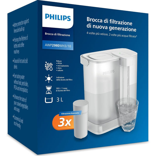 135308 - PHILIPS - Filtër Uji 'Water Instant', 3 L, me 3 Filtra 'Taste+', Zvogëlon Klorin dhe Plumbin, Ruajtja e Mineraleve