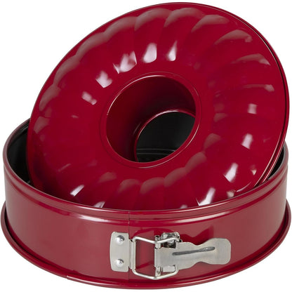 257120 - WENCO Tavë pjekjeje me sustë, 26 cm, tavë torte me bazë të sheshtë dhe tub, 2 baza, rezistente ndaj rrjedhjeve, me shtresë jo ngjitëse, e kuqe