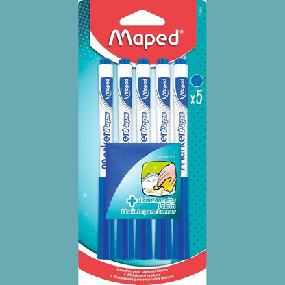 310674 - MAPED - 5 shënjues për fshirje të thatë Marker'Peps + 1 shënjues për tabelë të bardhë prej cope - Shënjues blu jo i përhershëm - Majë mesatare 1.5 mm