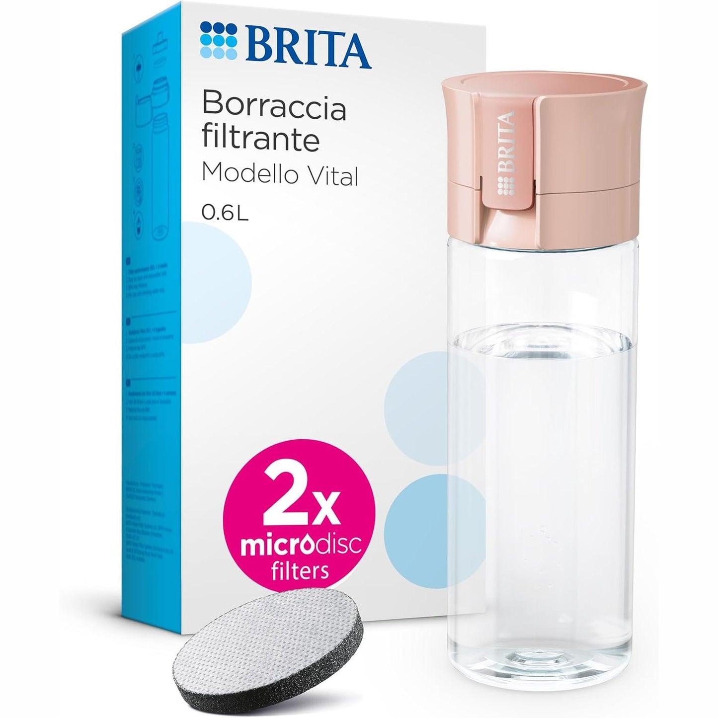 205951 - BRITA Shishja e Ujit Vital me Filtër dhe Kajsi, Zvogëlon Klorin dhe Grimcat e Imëta, Ruan Minerale, Kapaciteti 0.6 L