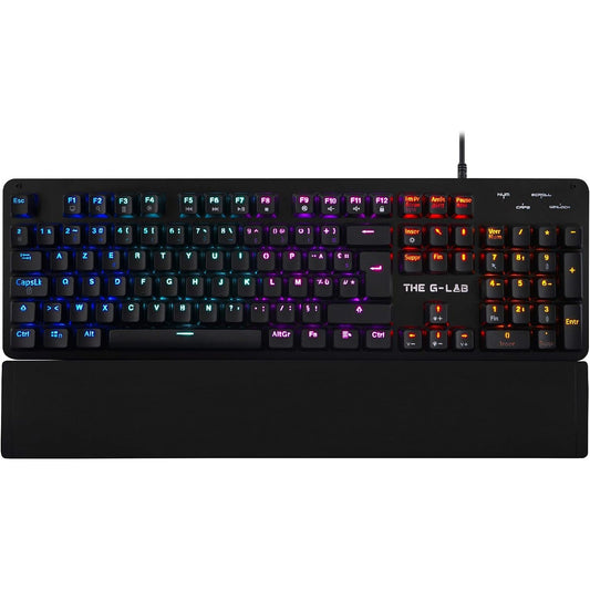 273274 - G-LAB Tastiera Mekanike për Lojëra Keyz Carbon E, Çelësa AZERTY Blue, Ultra Precize - 16 Efekte Ndriçimi nga Prapa - Mbështetëse Magnetike për Kyçin e Duarve - E Përputhshme me PC PS4/PS5 Xbox One/Series X - E Re