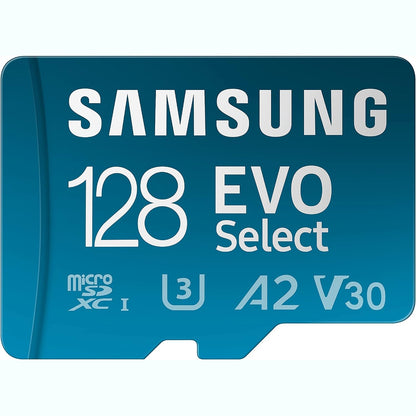 319447 - SAMSUNG Kartë microSD EVO Select (2024) + adaptor SD, 128 GB, kartë memorieje për telefona inteligjentë dhe tableta, UHS-I U3, 4K UHD, Full HD, lexim 160 MB/s, MB-ME128SA/EU
