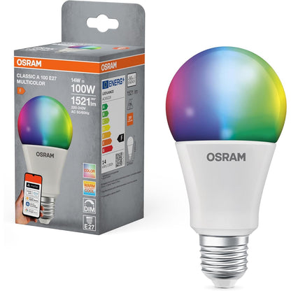 293826 - OSRAM SMART+ RGBW, llambë LED E27 me Matter over Wifi, ekuivalente me 100W, 2700-6500K, 16 milionë ngjyra RGB, 1 pako