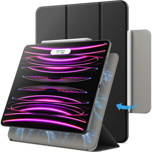 189680 - JETECH - Mbështjellëse Magnetike për iPad Pro 12.9 Inç, për Gjeneratat 2022/2021/2020/2018 (e 6-të/5-të/4-të/3-të), me Mbështetje për Pencil e Karikuar, Gjenerata e 2-të, Mbulesë Mbrojtëse me Zgjim/Gjumë Automatik, e Zezë