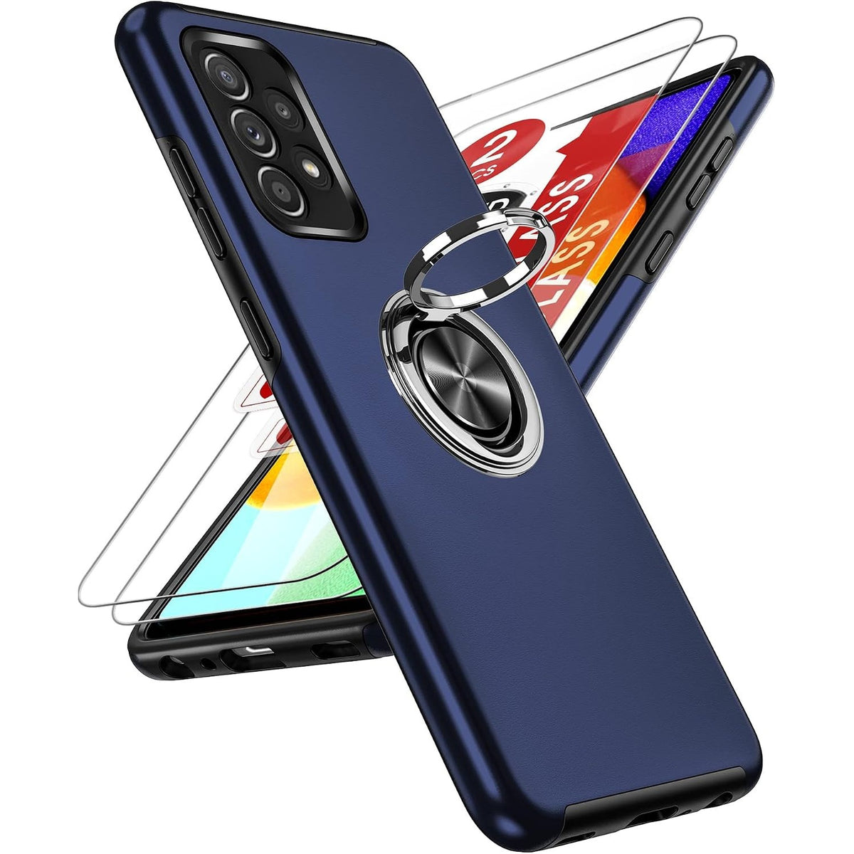320556 - LeYi Mbrojtëse për Samsung Galaxy A52S 5G/A52 4G/5G, Mbrojtëse Kamere dhe 2 Mbrojtëse Ekrani prej Xhami të Temperuar, Mbulesë Telefoni Ushtarake me Mbajtëse Unaze Metalike, Blu