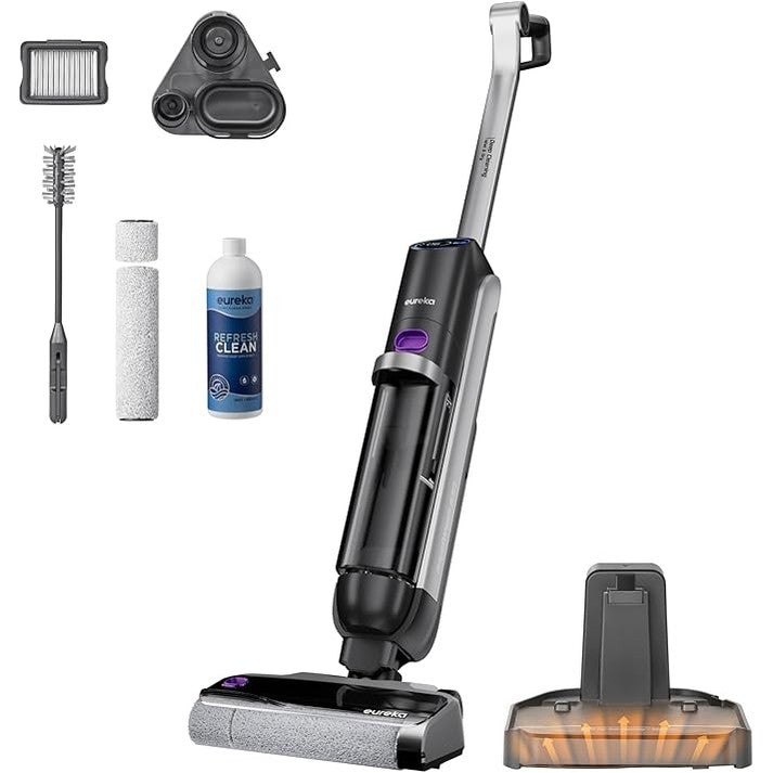 84071 - Eureka Cordless Wet Dry Cleaner, 170° Reclinable, Hot Air Drying Self Cleaning Vacuum and Mop Combo, Good for Hard Floors Pet Hair Sticky Messes, RapidWash 630, Purple