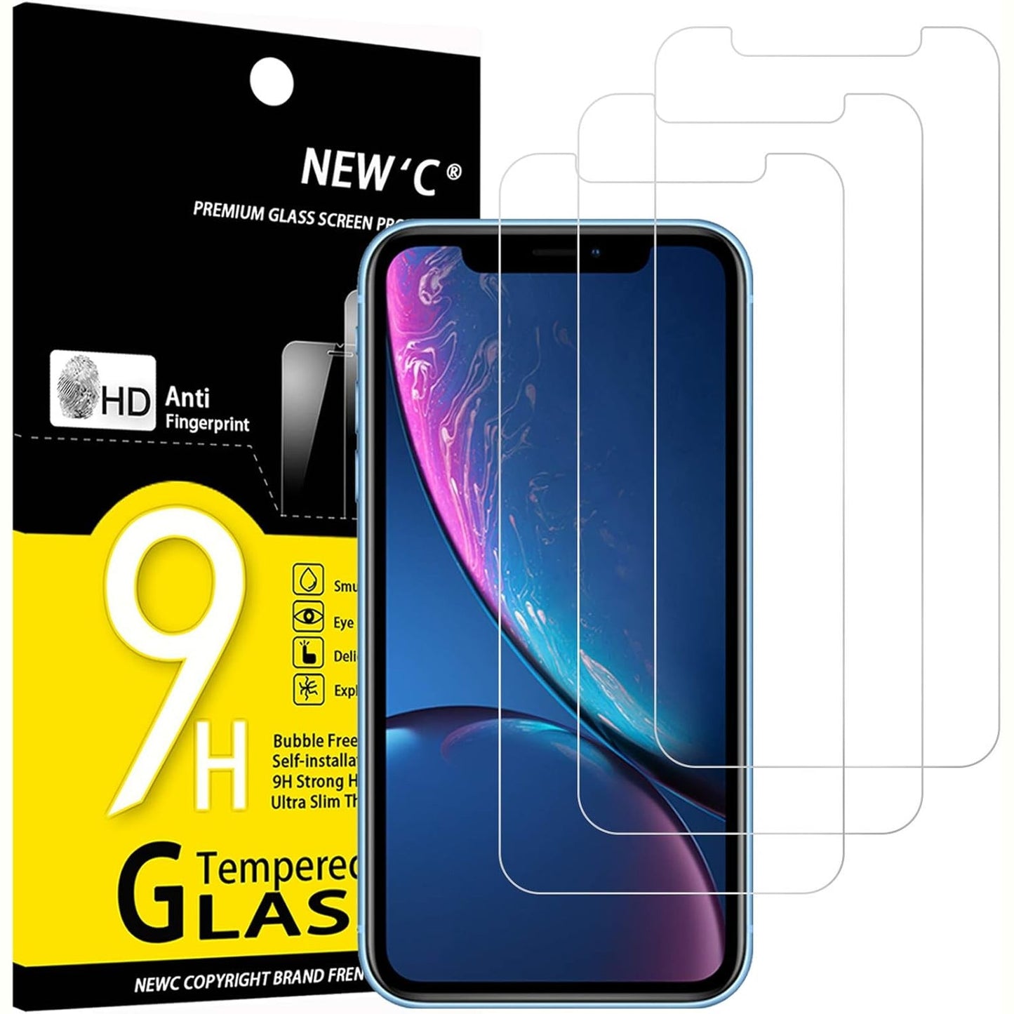 320682 - NEW'C Mbrojtës Ekrani me 3 copë për iPhone 11 dhe iPhone XR, Fortësi 9H, HD, Ultra i Transparent 0.33 mm