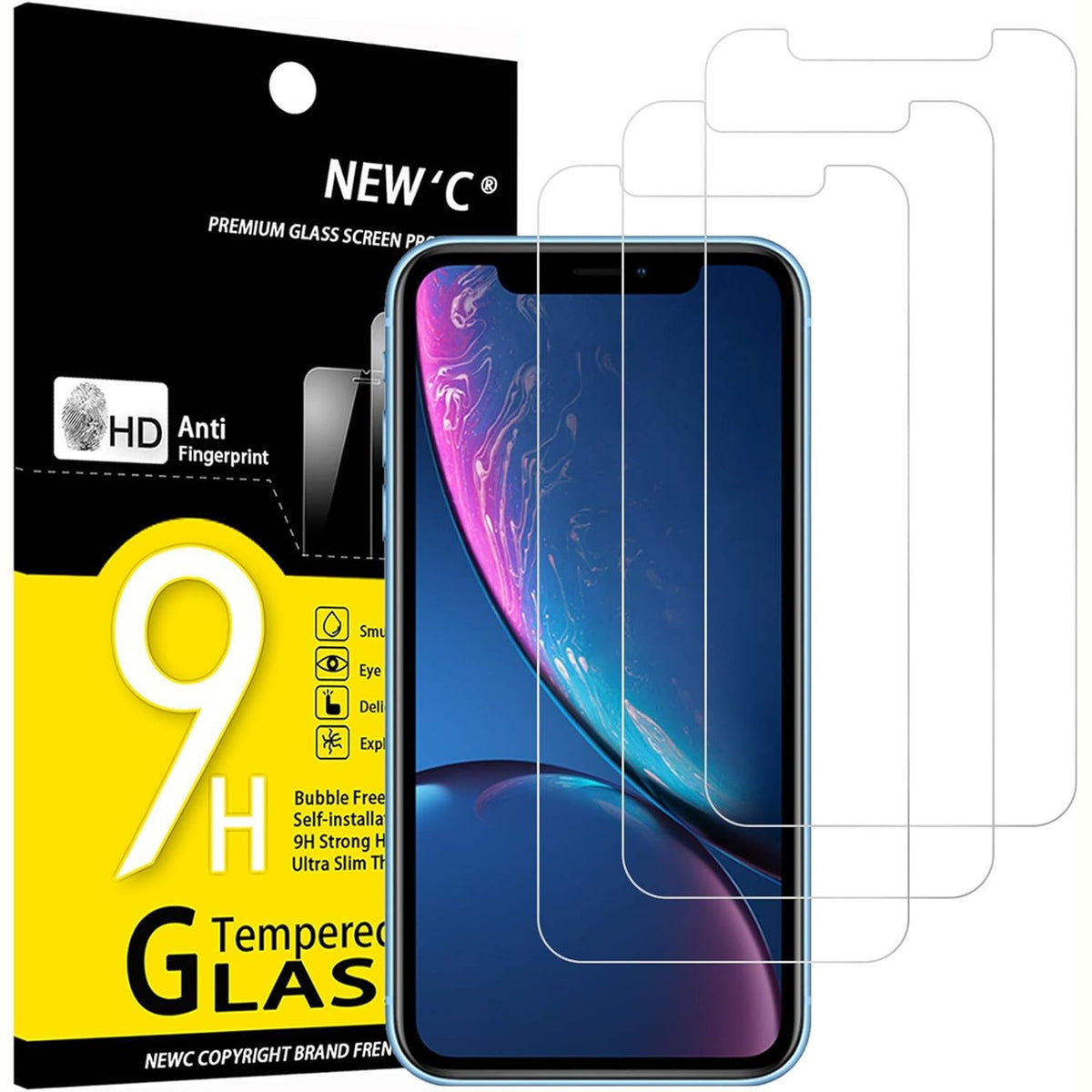 295447 - NEW'C Mbrojtës Ekrani me 3 copë për iPhone 11 dhe iPhone XR, fortësi 9H, ultra i transparent 0.33 mm