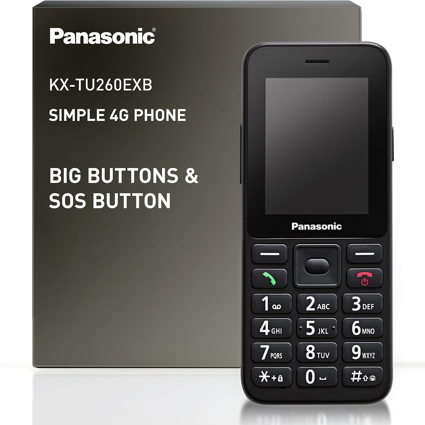 319592 - PANASONIC Telefon celular KX-TU260EXB 4G, për të moshuar, Butona të mëdhenj, IP44, USB-C, deri në 7.5 orë kohë bisede, Ekran 2.4 inç, i zi