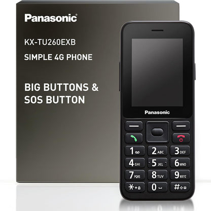 319592 - PANASONIC Telefon celular KX-TU260EXB 4G, për të moshuar, Butona të mëdhenj, IP44, USB-C, deri në 7.5 orë kohë bisede, Ekran 2.4 inç, i zi