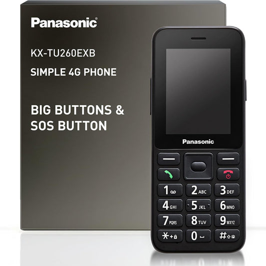 319592 - PANASONIC Telefon celular KX-TU260EXB 4G, për të moshuar, Butona të mëdhenj, IP44, USB-C, deri në 7.5 orë kohë bisede, Ekran 2.4 inç, i zi