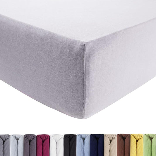 167445 - ENTSPANNO Çarçaf Luksoz prej Xhersi Premium, Madhësia 140x200 deri në 160x220cm, i Përshtatshëm për Shtretër Uji dhe Shtretër me Sustë deri në 35cm të Lartë - Ngjyra Gri Argjendi