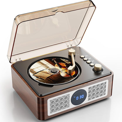 267999 - LEHWEY CD player portativ Bluetooth me altoparlant, CD player me radio FM, mbështet riprodhimin USB/AUX, me telekomandë, mbulesë pluhuri (druri)