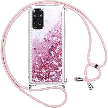 274229 - VAUKI Mbrojtëse telefoni me rrip për Xiaomi Redmi Note 11/Note 11S, silikoni transparent, dizajn varëse me rërë të lëvizshme, vjollcë