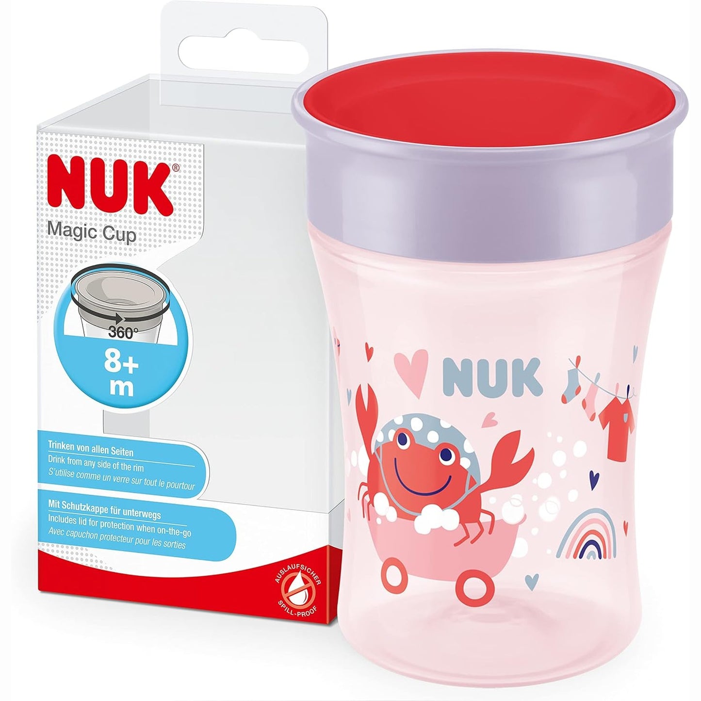275744 - NUK Kupa Magjike | 230 ml | Rrip 360° i papërshkueshëm nga derdhjet | 8+ Muaj | Pa BPA | E kuqe
