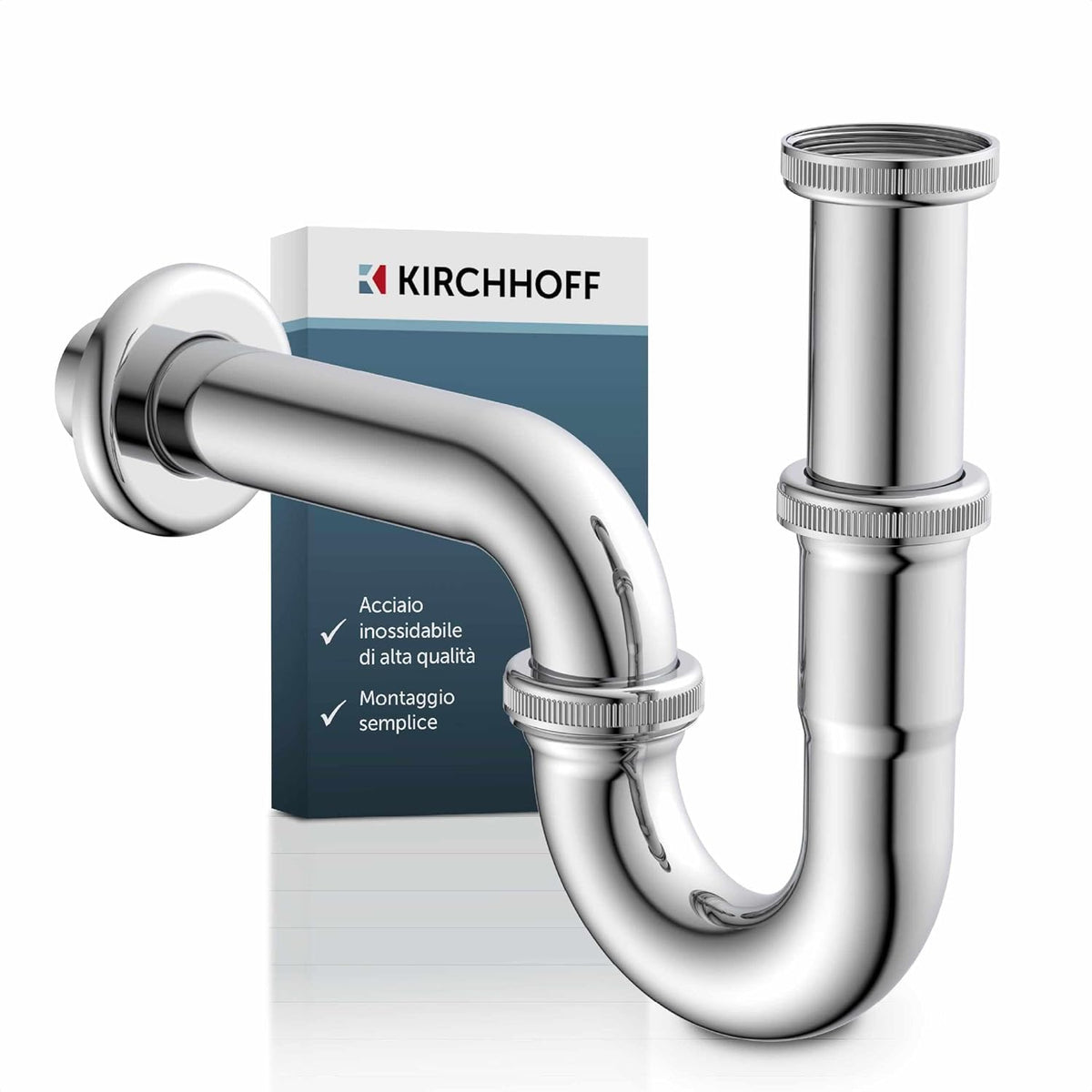 335328 - KIRCHHOFF Sifon lavamani çeliku inox me cilësi të lartë, pajisje për kullimin e lavamanit, bllokues aromash, krom