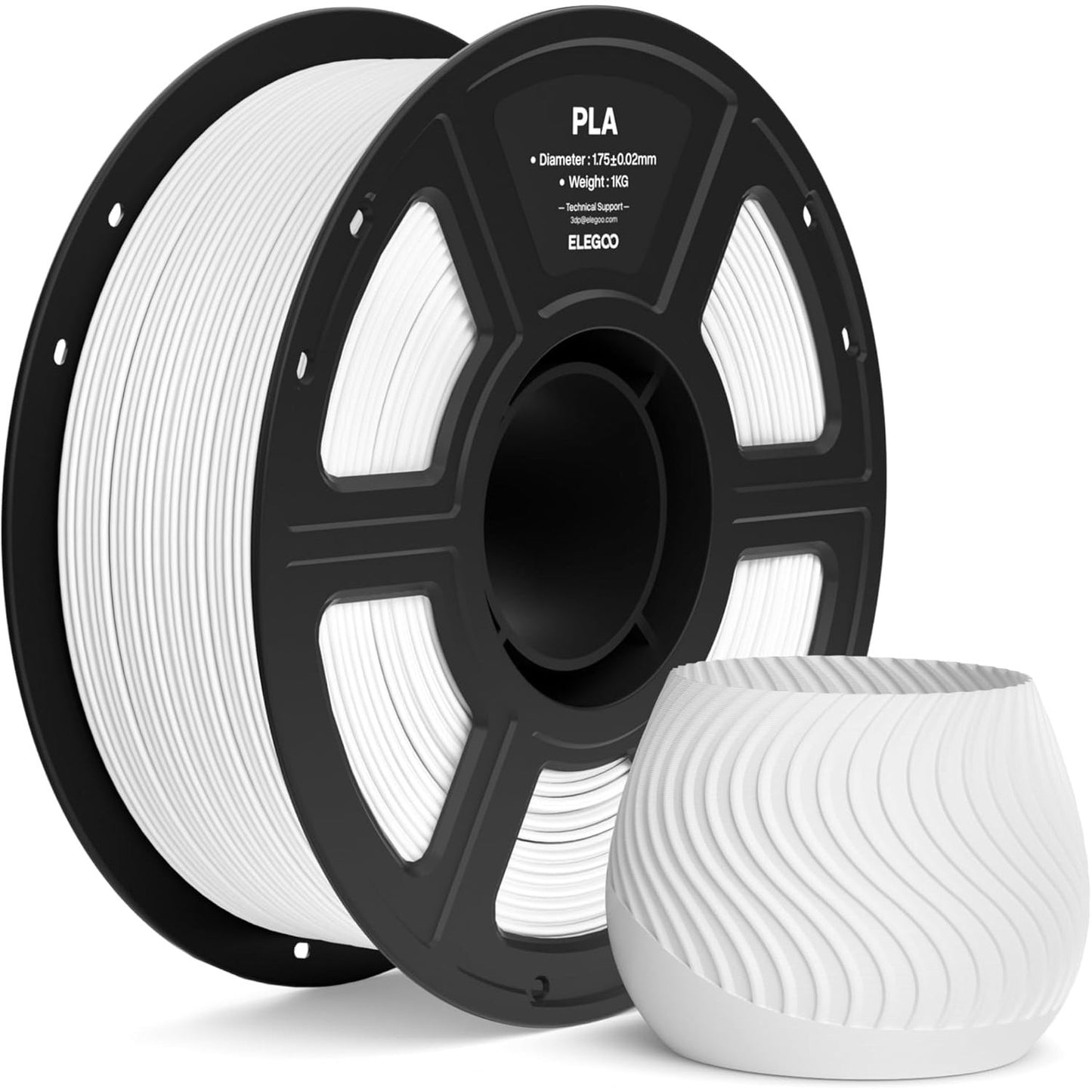 277153 - ELEGOO PLA Filament 1.75 1KG i Bardhë, Filament për Printer 3D, Saktësi Dimensionale +/- 0.02 mm