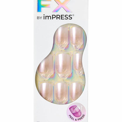 318030 - KISS colorFX Thonj ngjitës "Connection", rozë-të bardhë me ngjyrë kromi, të shkurtër dhe të hollë, 30 thonj artificialë vetëngjitës, deri në 10 ditë përdorim