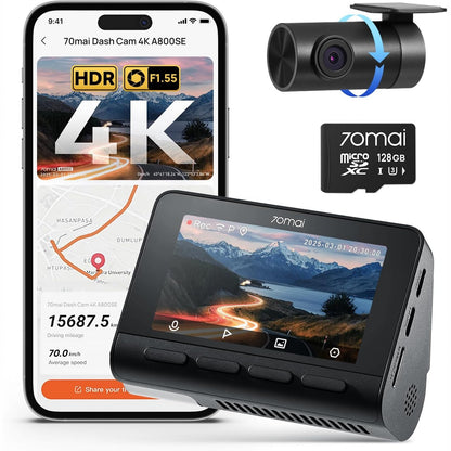 276105 - 70MAI Kamera e makinës A800SE 4K+1080P GPS WiFi, Dy kamera, 128GB SD, F1.55, HDR, Shikim nate, ADAS, Ekran 3", Mbështet deri në 512GB