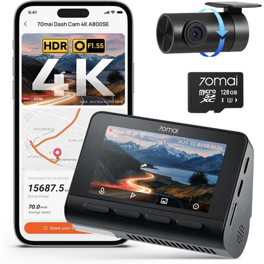 276105 - 70MAI Kamera e makinës A800SE 4K+1080P GPS WiFi, Dy kamera, 128GB SD, F1.55, HDR, Shikim nate, ADAS, Ekran 3", Mbështet deri në 512GB