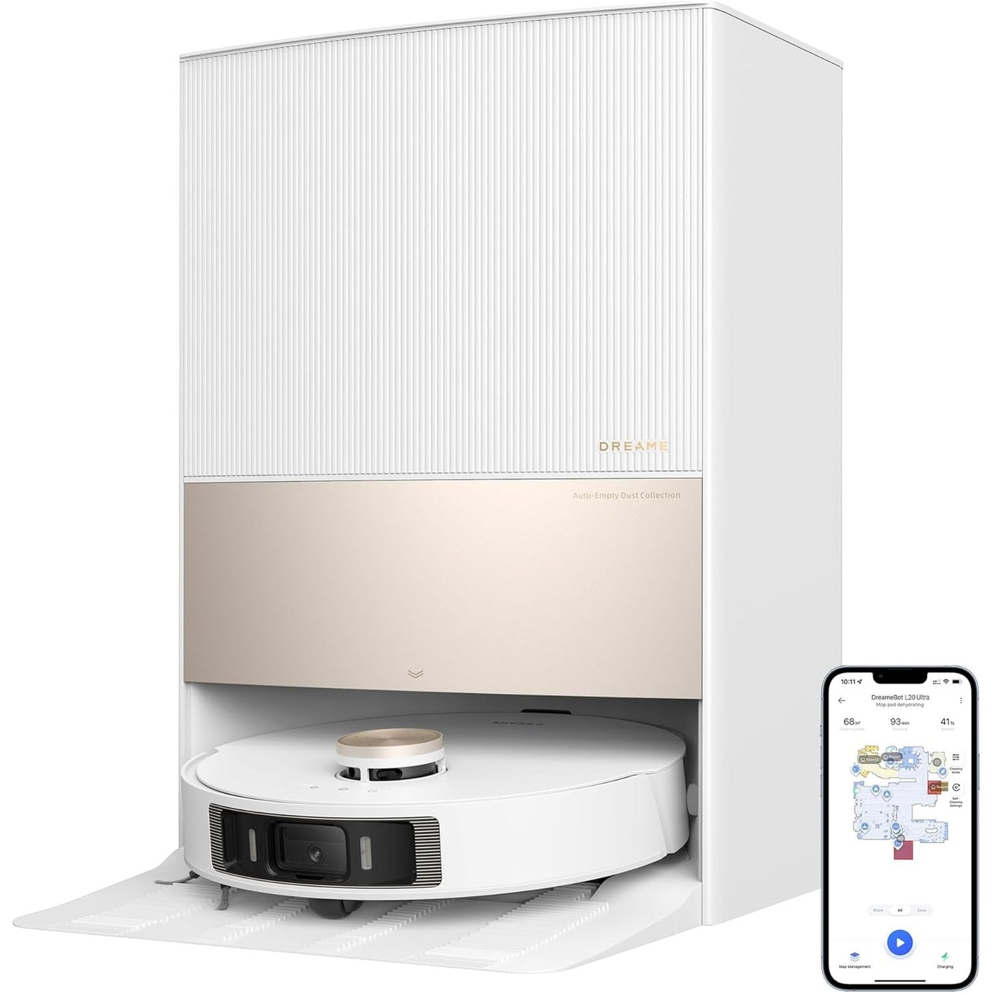 83006 - DREAME Fshesë Robotike L20 Ultra, MopExtend, Heqje Mop, Mopa Ngritëse, Veprimi AI, Fuqia e Thithjes 7000Pa, Stacion Bazë Vetëpastrues, Përshtatshëm për Qilima dhe Dysheme të Forta