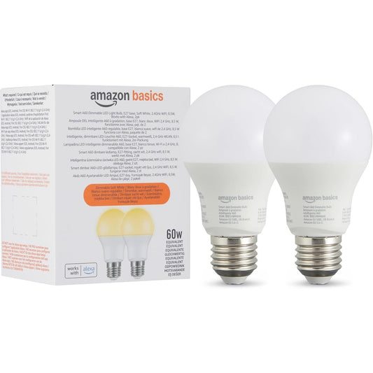 206071 - AMAZON BASICS Llambë LED Inteligjente, E27, e Bardhë e Butë, 8W (Ekuivalente me 60W), Vetëm me Alexa, Pako me 2