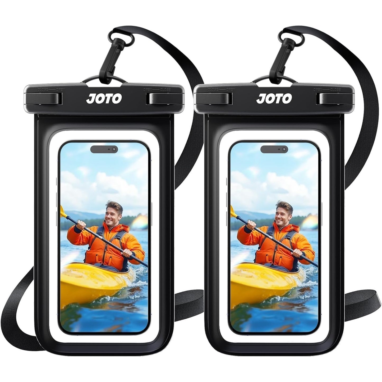 277264 - JOTO Mbështjellëse telefoni me 2 copë, IPX8, e papërshkueshme nga uji për iPhone 17, 16, 15, 14, 13, 12, 11 Pro, Max, Air, Galaxy S24, S23, A15, Xiaomi deri në 7 inç – e zezë