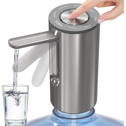 214605 - YISH Pompë për shishe uji, pompë shpërndarëse uji 5 gallonëshe, portative me prizë uji të palosshme, mbështet karikimin USB, shpërndarës automatik uji me 2 adaptorë