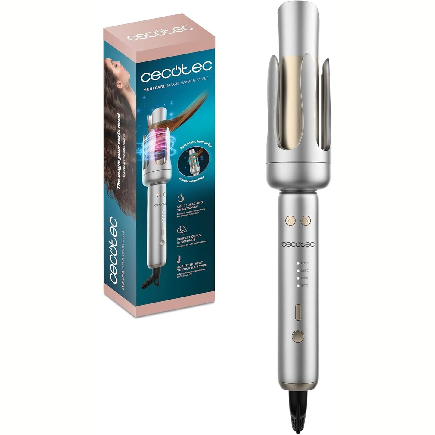 316316 - CECOTEC Kaçurrelë automatike SurfCare Magic Waves Style - 41W - Veshje qeramike dhe turmaline - 32 mm - 4 temperatura të rregullueshme - Majë ftohjeje - Fikje automatike - Kordon rrotullues