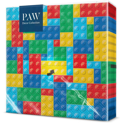 269633 - PAW Peceta me 3 shtresa (33 x 33 cm) | 20 copë | Perfekte për ditëlindje, festa, bashkime dhe festime të fëmijëve | Peceta letre shumëngjyrëshe me motiv feste | Blloqe, festa, lodra - Tulla shumëngjyrëshe
