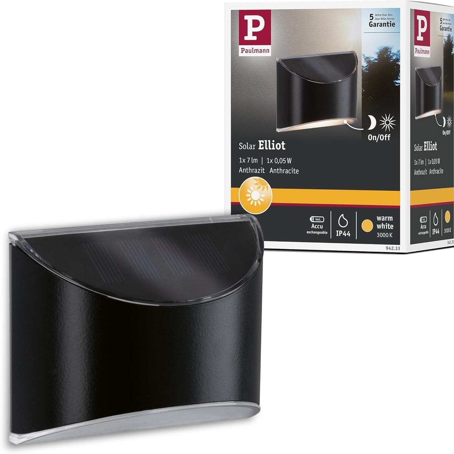 242180 - Paulmann Dritë Solare për Shteg 94233, Dritë LED për Jashtë, 1x0.05 vat, Plastikë Antraciti, 3000 K, E Bardhë e Ngrohtë