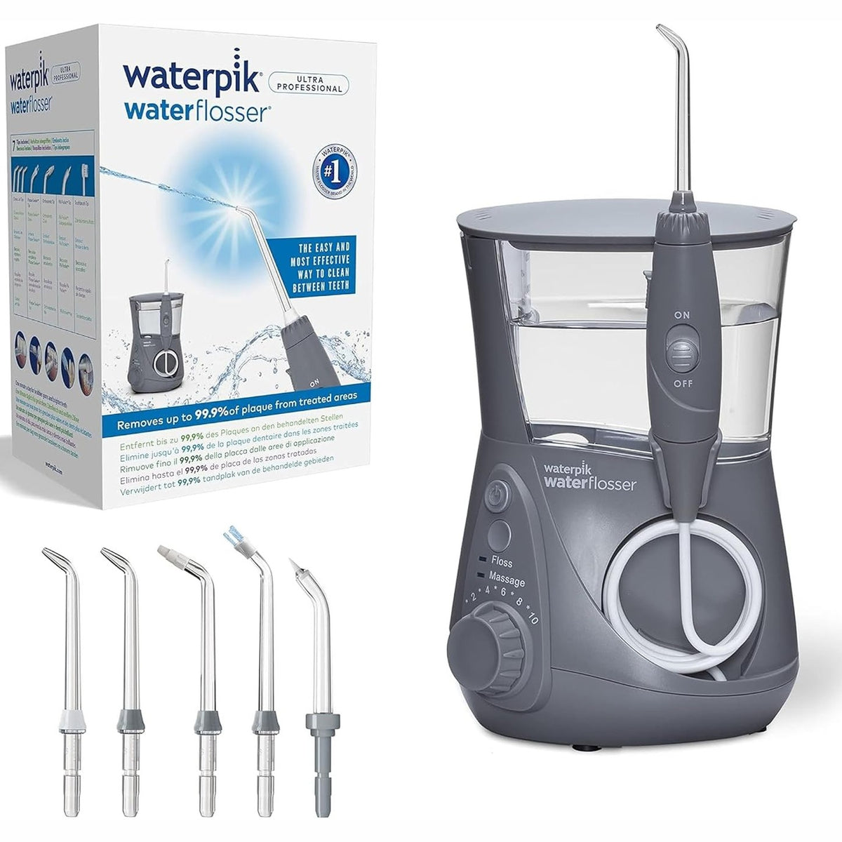 315389 - Pastrues Uji Ultra Profesional, Spërkatës Dentar me 7 Gryka dhe 10 Nivele Presioni, Heq Pllakën, Gri (WP-667EU)