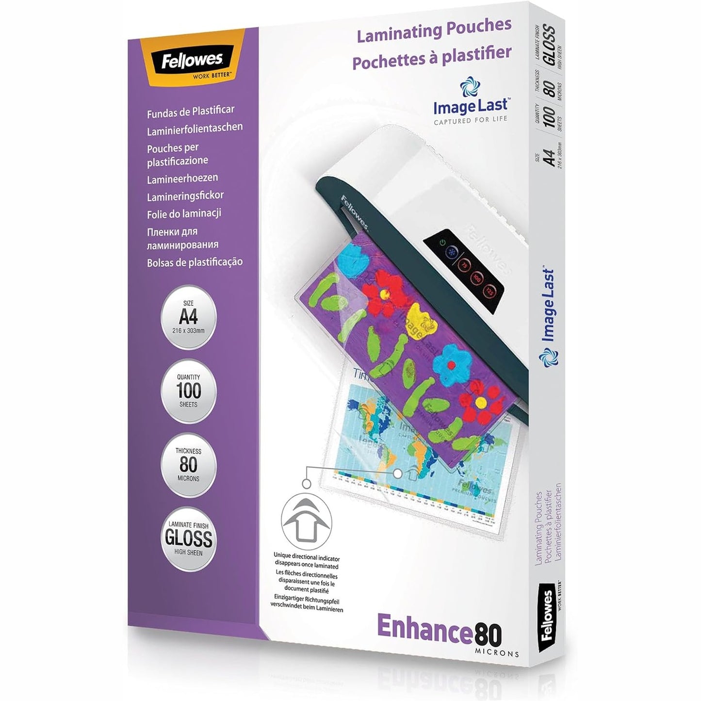 267297 - Fellowes Qese laminimi A4 80-mikron - Pako me 100 fletë laminimi - Teknologjia ImageLast - Me shkëlqim