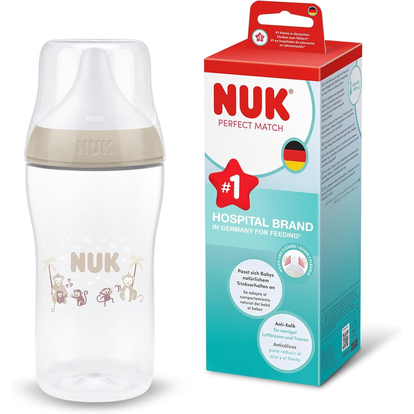 321760 - NUK Shishe për foshnje Perfect Match | 3+ muaj | 260 ml | Antikolike | PP | Tregues temperaturës | Pako 1 copë