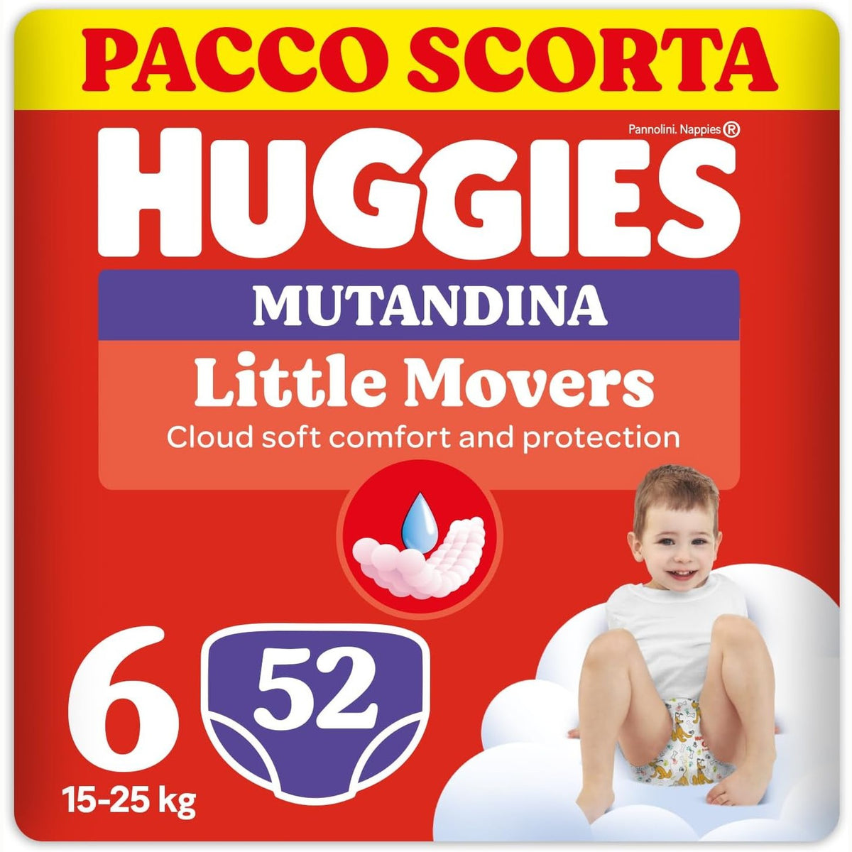 297156 - HUGGIES Pantallona Little Movers, 52 pelena, Madhësia 6 (15-25 kg)