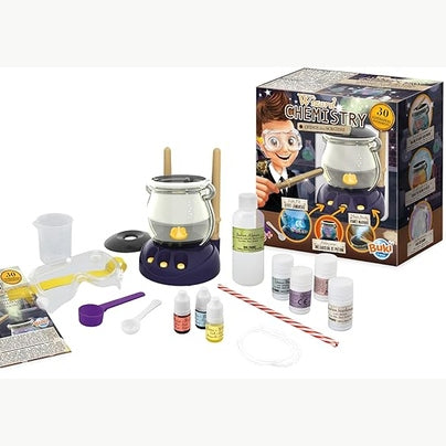141713 - Buki Wizard Chemistry – Set shkence për fëmijë me 30 eksperimente me efekte drite dhe tymi, kazan, shkop magjik, syze sigurie dhe udhëzues, lodër edukative STEM për moshën 8+.