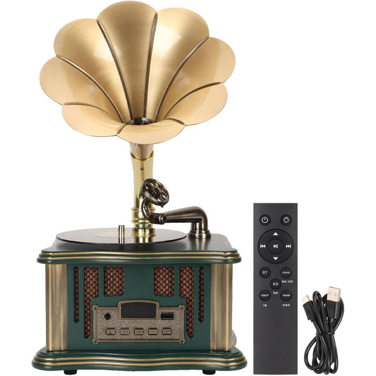 298967 - CRYFOKT Gramafon Vintage, Fonograf Portativ, Altoparlant Stereo me FM, Gramafon Retro me Telekomandë për Shtëpi, Festë, Zyrë, Dekorim (Jeshil)
