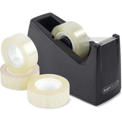 267328 - Rapesco Dispenser Shiriti Ngjitës 1619 300 me Diametër Mandreli 25 mm, 4 Rrotulla Shiriti të Përfshira, E Zezë