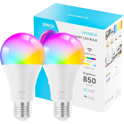 229092 - UPXNBOR Llambë inteligjente E27, Llambë LED WiFi RGBWW 850LM, Aksesor Alexa, i pajtueshëm me Alexa dhe Asistentin Google, 2.4GHz, Pako me 2