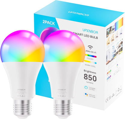 262603 - UPXNBOR - Llambë inteligjente E27, Llambë LED WiFi RGBWW me errësim 850LM, Aksesor Alexa për Shtëpi Inteligjente, 2.4GHz, Pako me 2