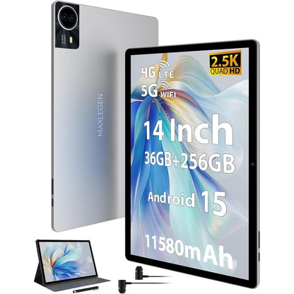 295195 -Tablet MAXLEGEN 14" (2.5K) – Android 15, 36 GB RAM (12+24) / 512 GB ROM, Octa-Core, 4G LTE Dual-SIM / 5G Wi-Fi, Bateri 11580 mAh